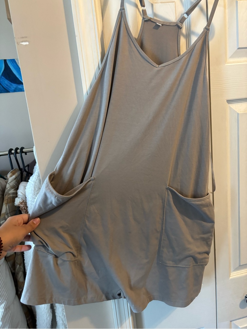 Amazon Gray Sleeveless Pocket Romper with Adjustable Straps